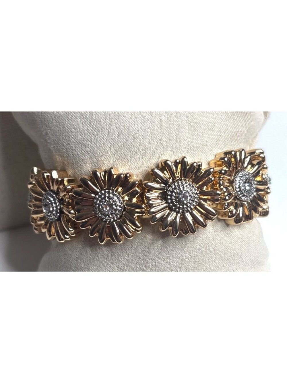 NIB Piper K Goldtone Sunflower Bracelet Pave Style Accents | Size 7